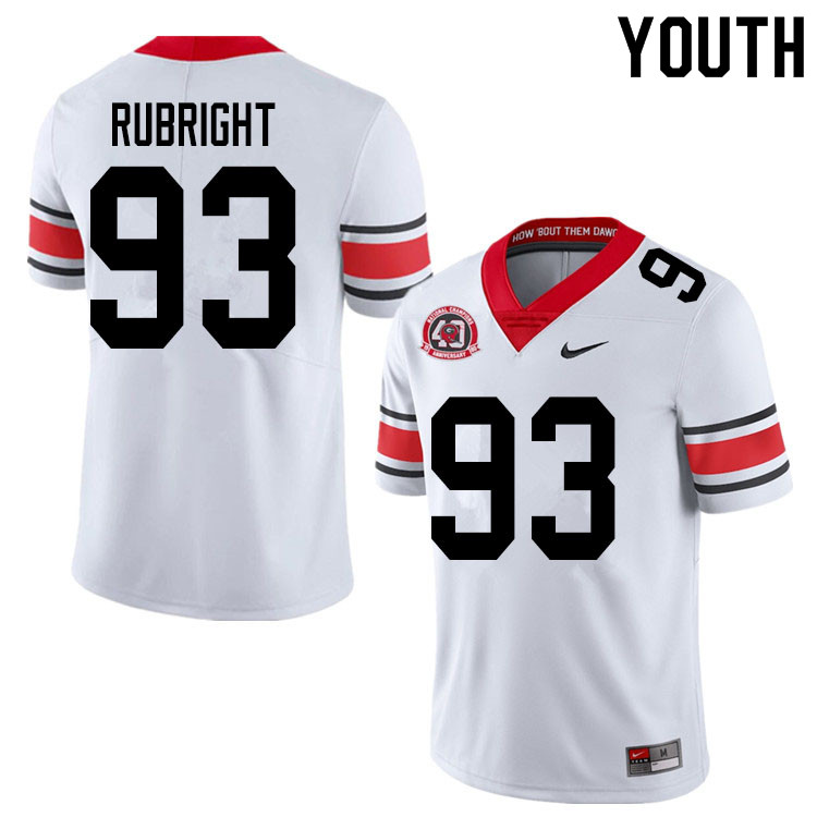 Georgia Bulldogs Youth Bill Rubright #93 White 2020 1980 National Champions 40th Anniversary Stitched College UGA Football Jersey 23VK016LU